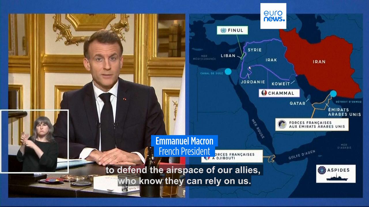 Video thumbnail for Macron orders first evacuations of citizens as France boosts defences in the Middle East