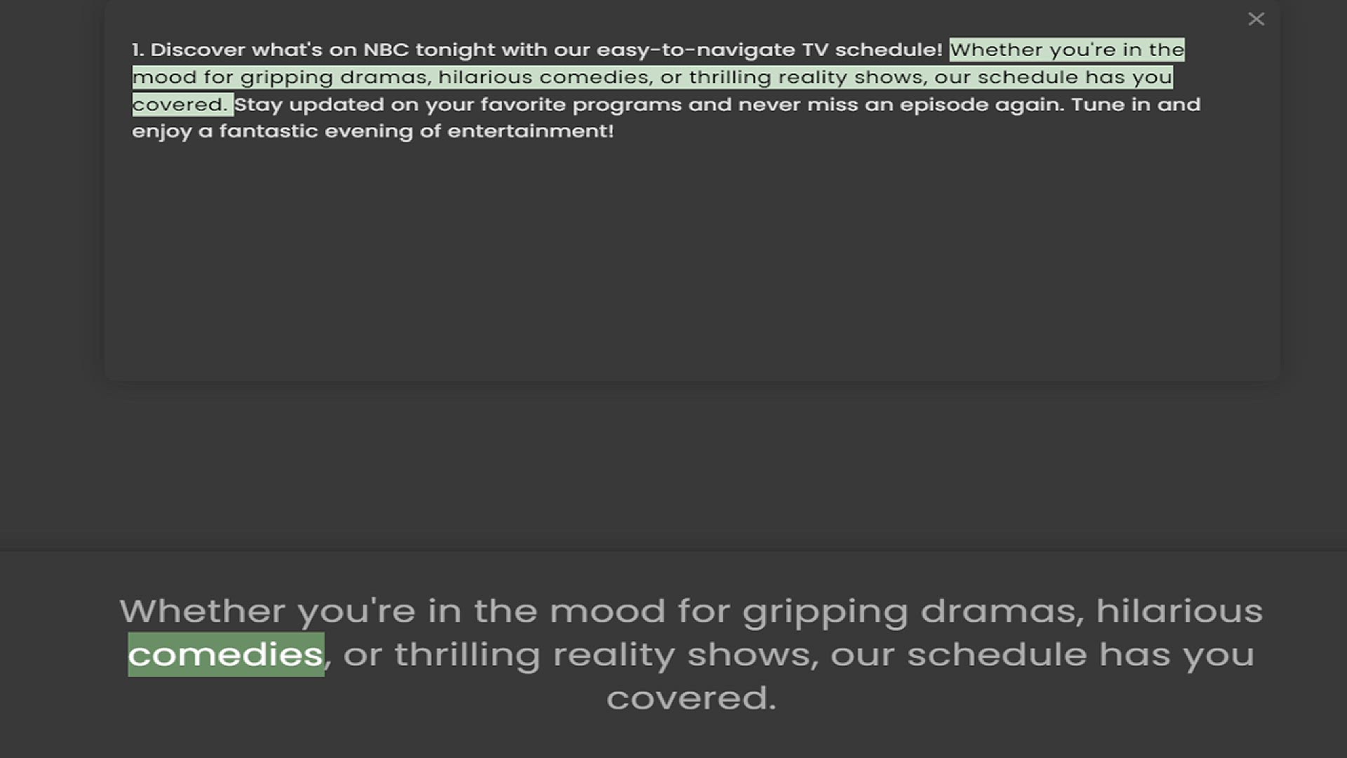 Video thumbnail for mood for gripping dramas, hilarious comedies, or thrilling reality shows, our schedule has you covered. Stay updated on your favorite programs and never miss an episode again. Tune in and enjoy a fantastic evening of entertainment!