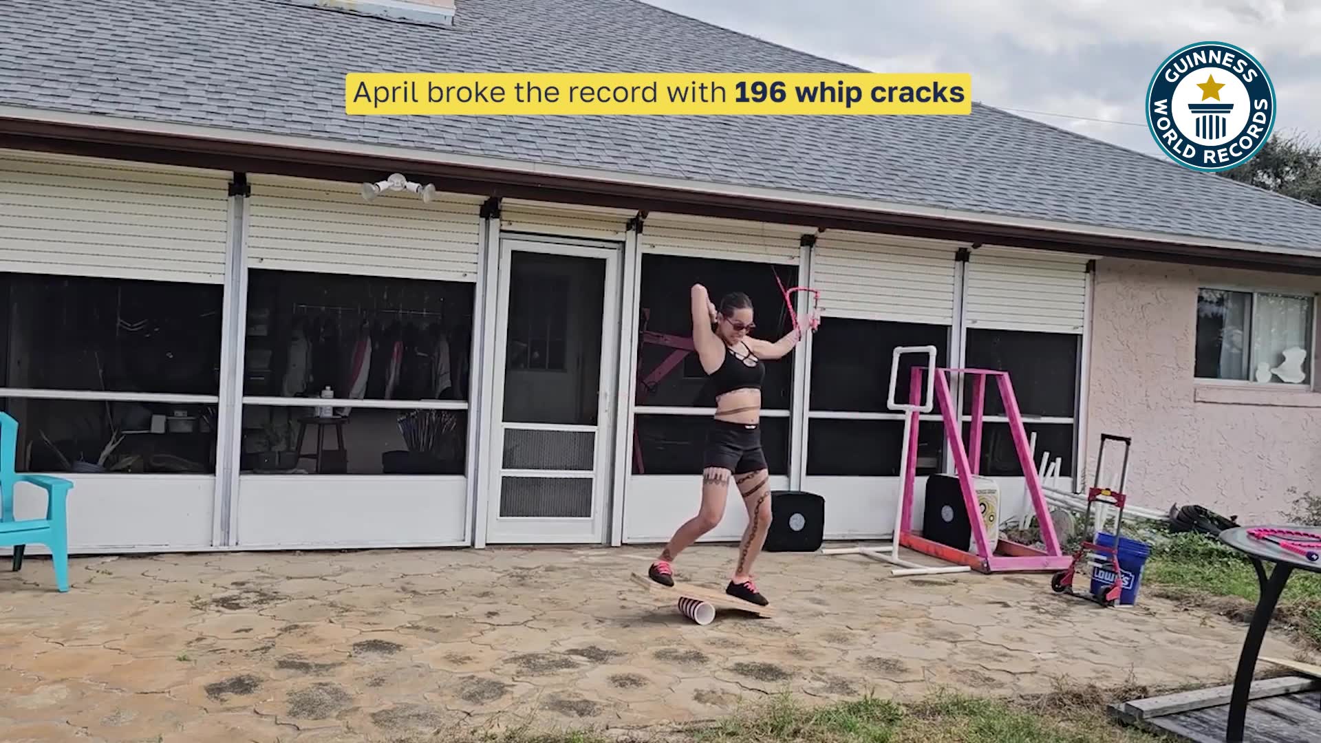 Video thumbnail for Most whip cracks whilst on a balance board in one minute - 196 by April Choi