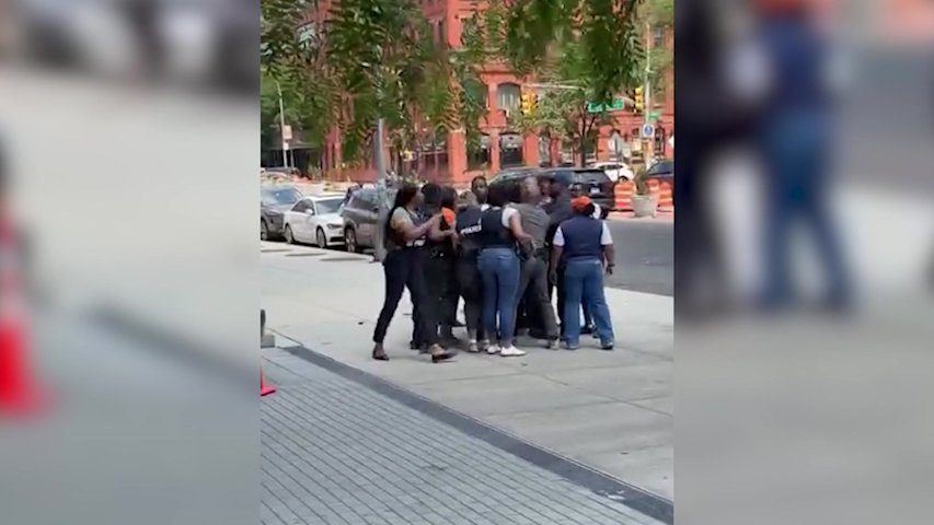 Video thumbnail for Chaos caught on camera outside Mott Haven parole office