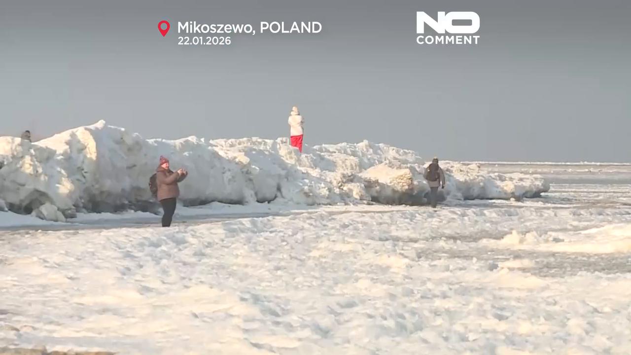 Video thumbnail for Rare ice ridges appear along Baltic Sea coast, drawing scientists' attention