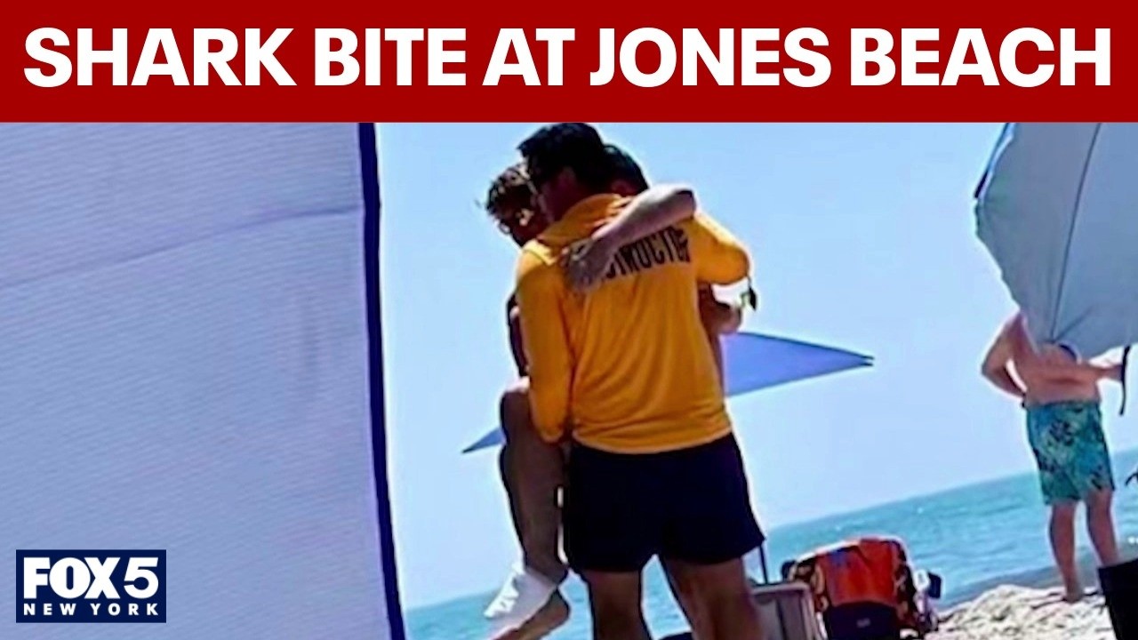 Video thumbnail for Swimmer bitten by shark at Jones Beach