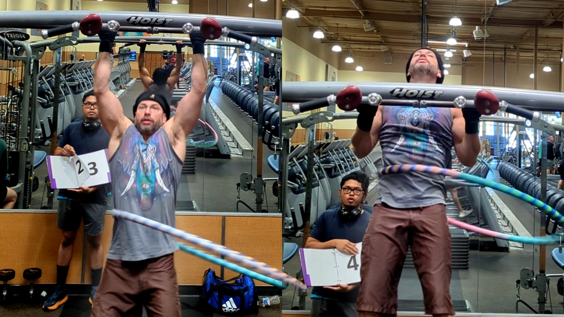Video thumbnail for Most consecutive chin ups while hula hooping - 24 by Reger Maffei