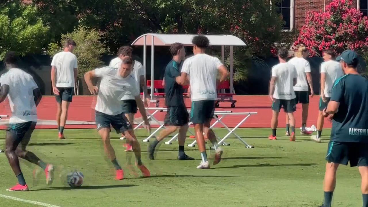 Video thumbnail for US: Australia completes training ahead of World Cup knockout clash with Egypt.