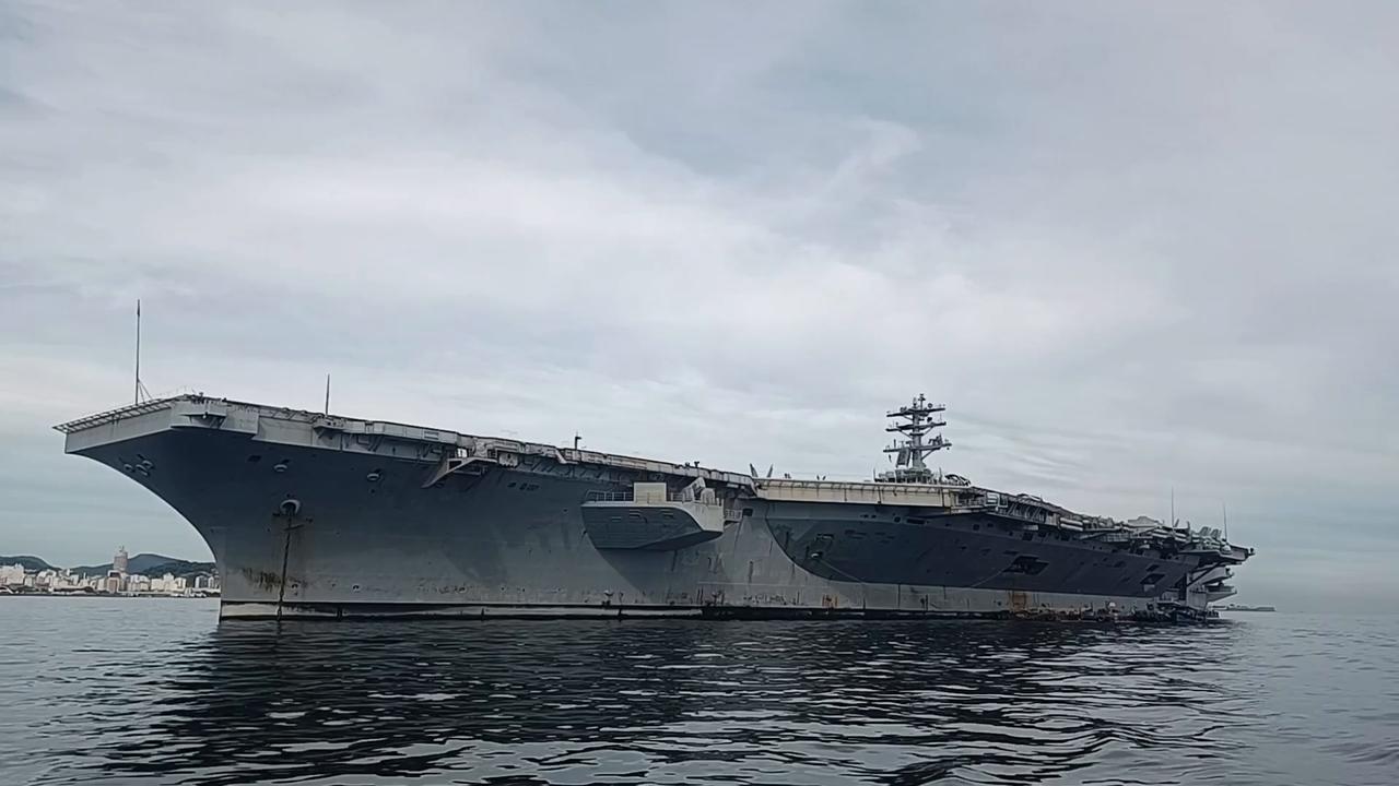 Video thumbnail for Brazil: USS Nimitz aircraft carrier docked in Brazil during Mission Southern Seas 2026.