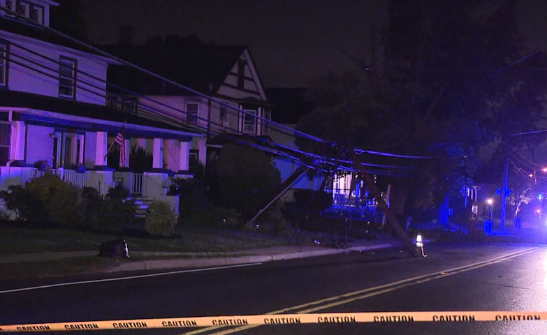Video thumbnail for Vehicle crashes into utility pole, brings down wires in Englishtown