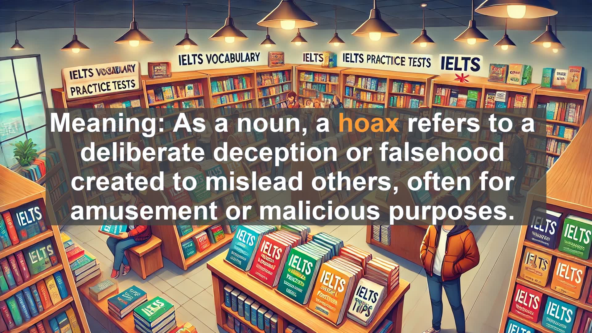 'Video thumbnail for 5000 Must Know IELTS 8.0 Vocabulary - Understanding 'Hoax': Meaning, Usage, and Examples'