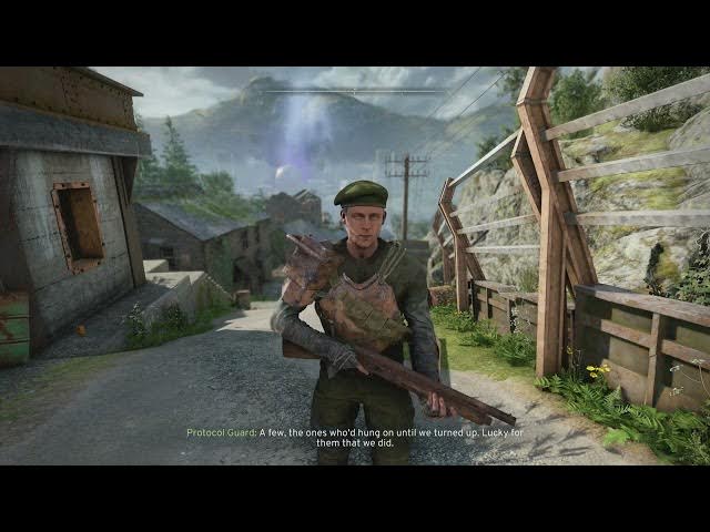 Video thumbnail for Atomfall - Slatten Dale: Enter Wyndham Village: Talk with The Protocol Guard Dialogue | BARD Robot