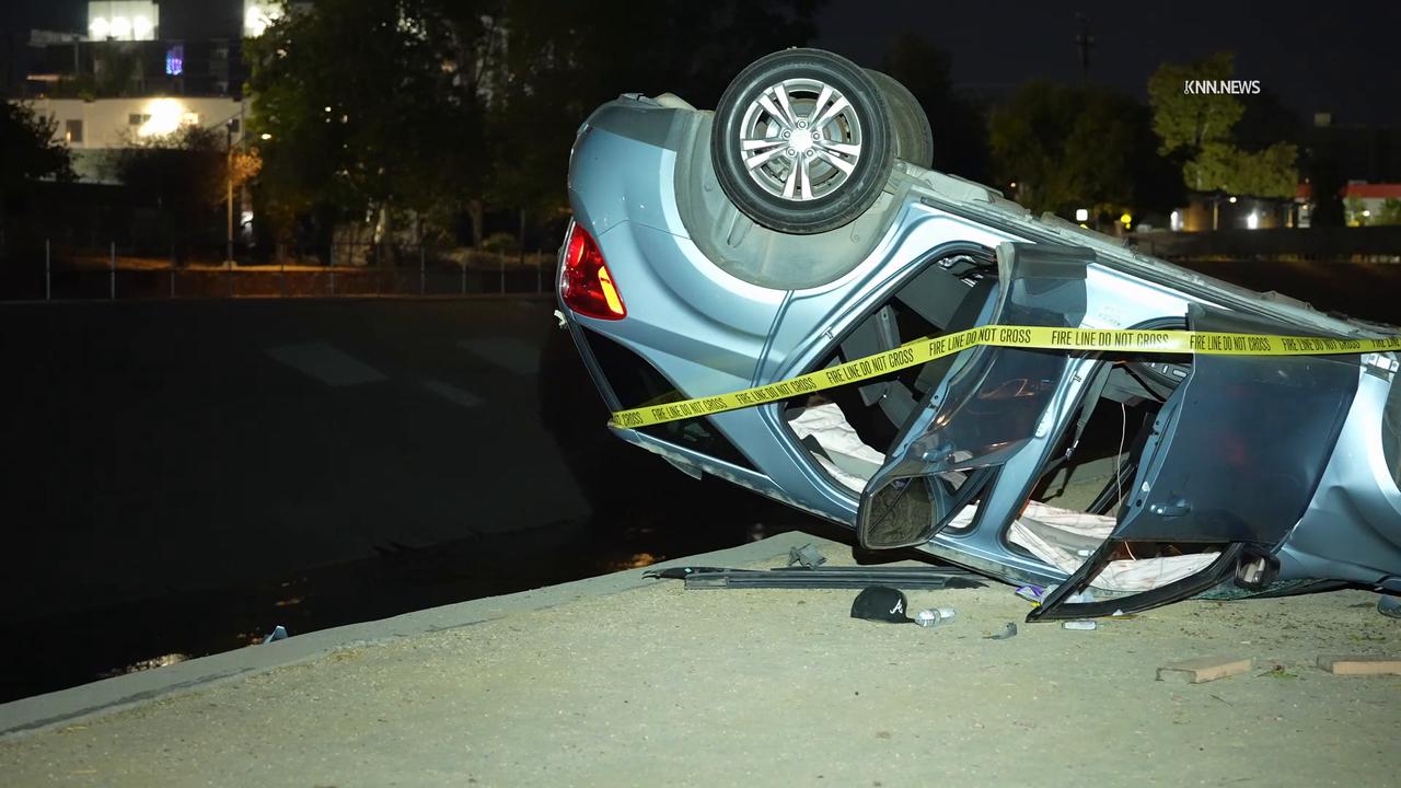 Video thumbnail for US, Los Angeles: Canoga Park Vehicle Rolls Over onto Bike Path.