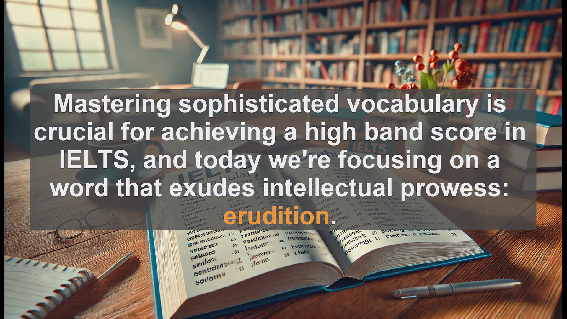 'Video thumbnail for 5000 Must Know IELTS 8.0 Vocabulary - IELTS Vocabulary: Understanding and Using 'Erudition''
