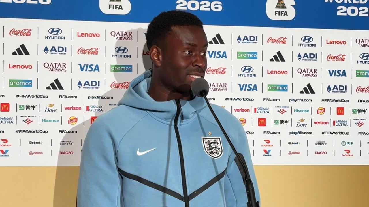 Video thumbnail for US: Marc Guehi deliver remarks at press conference ahead of England-Argentina World Cup semifinal.