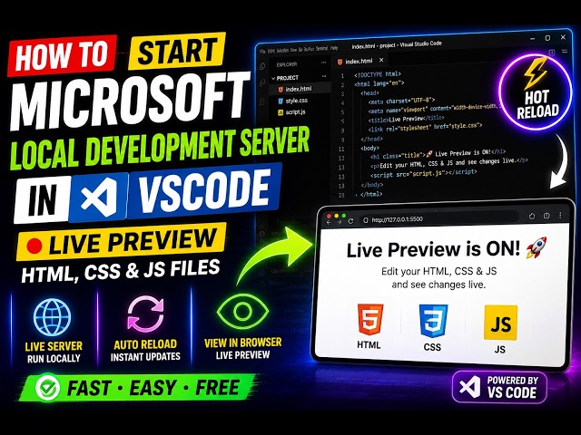 Video thumbnail for How to Start Microsoft Local Development Server in VSCode to Live Preview HTML CSS & JS Files