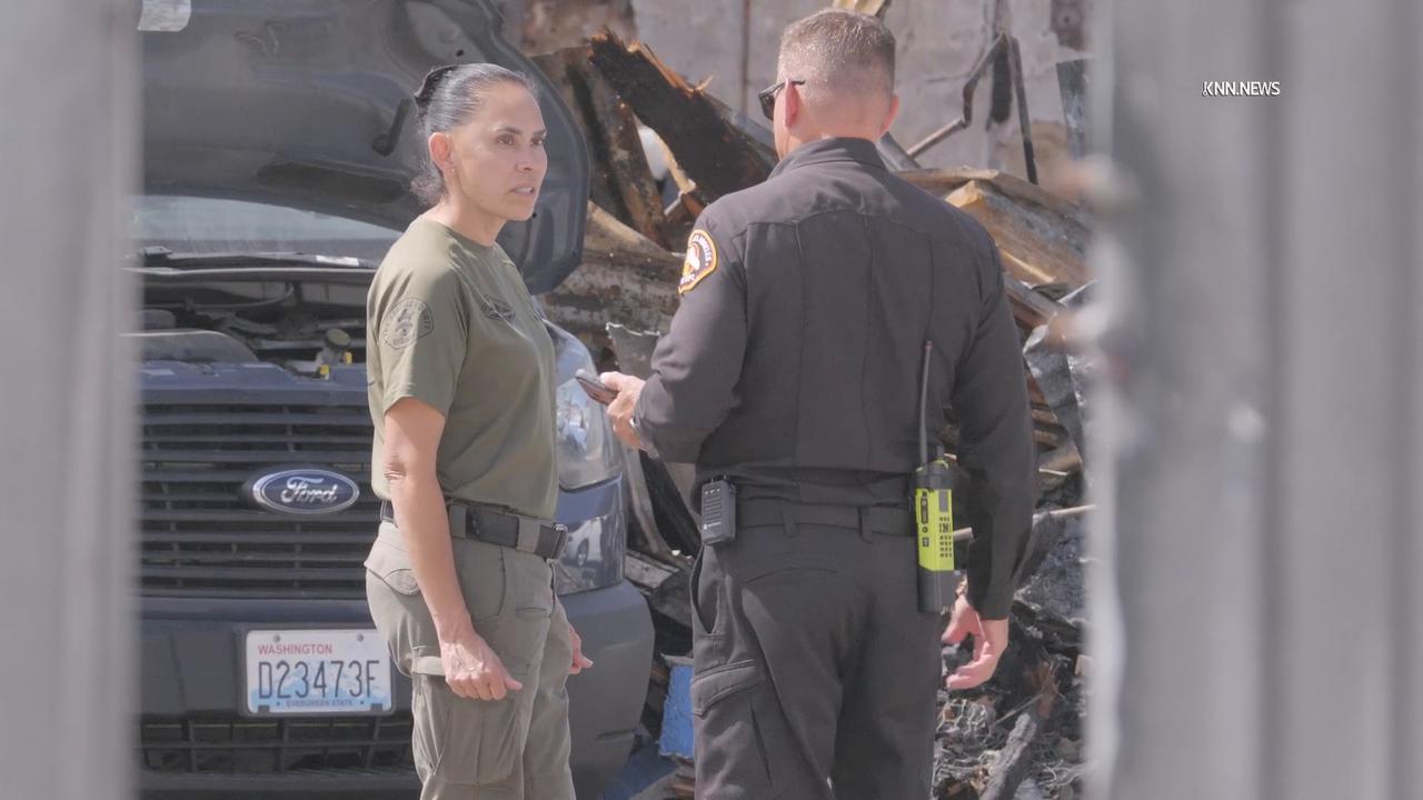 Video thumbnail for US, Los Angeles: Santa Clarita LASD Arson K9 Combing Auto Shop in Old Town Newhall Fire Investigation.