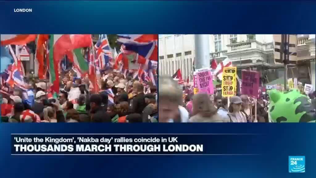 Video thumbnail for UK: Large scale far-right and pro-Palestine protests in London