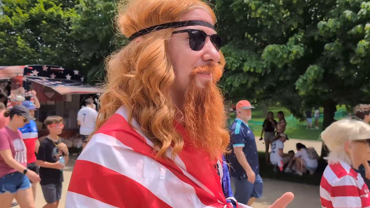 Video thumbnail for US: USA and Germany supporters descend on Soldier Field for Chicago friendly.