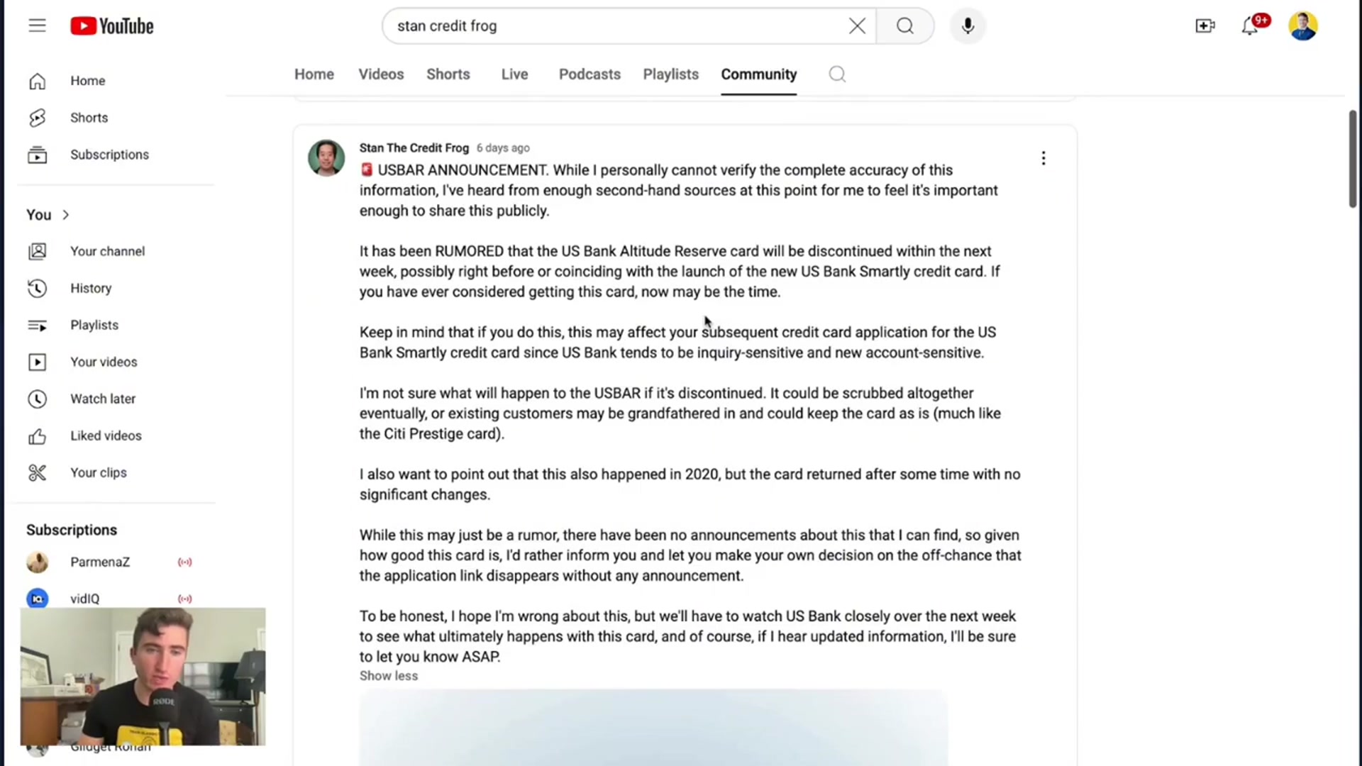 'Video thumbnail for anthony venture: us bank altitude reserve discontinued? alternatives & should you fomo?'