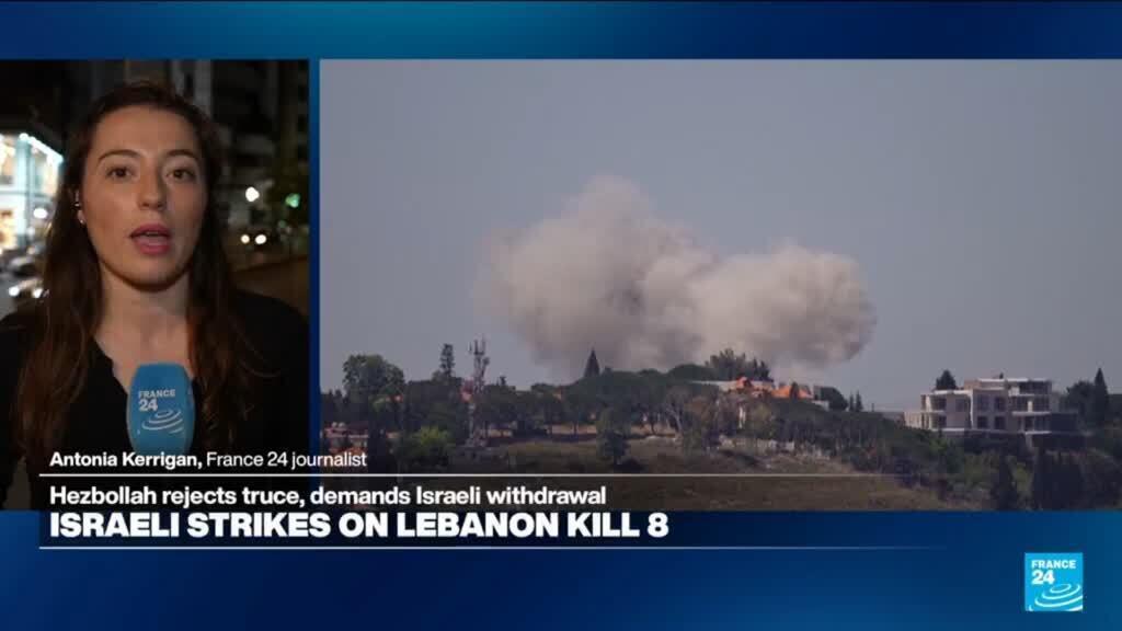 Video thumbnail for Lebanon health ministry says Israeli strikes in south and east kill eight