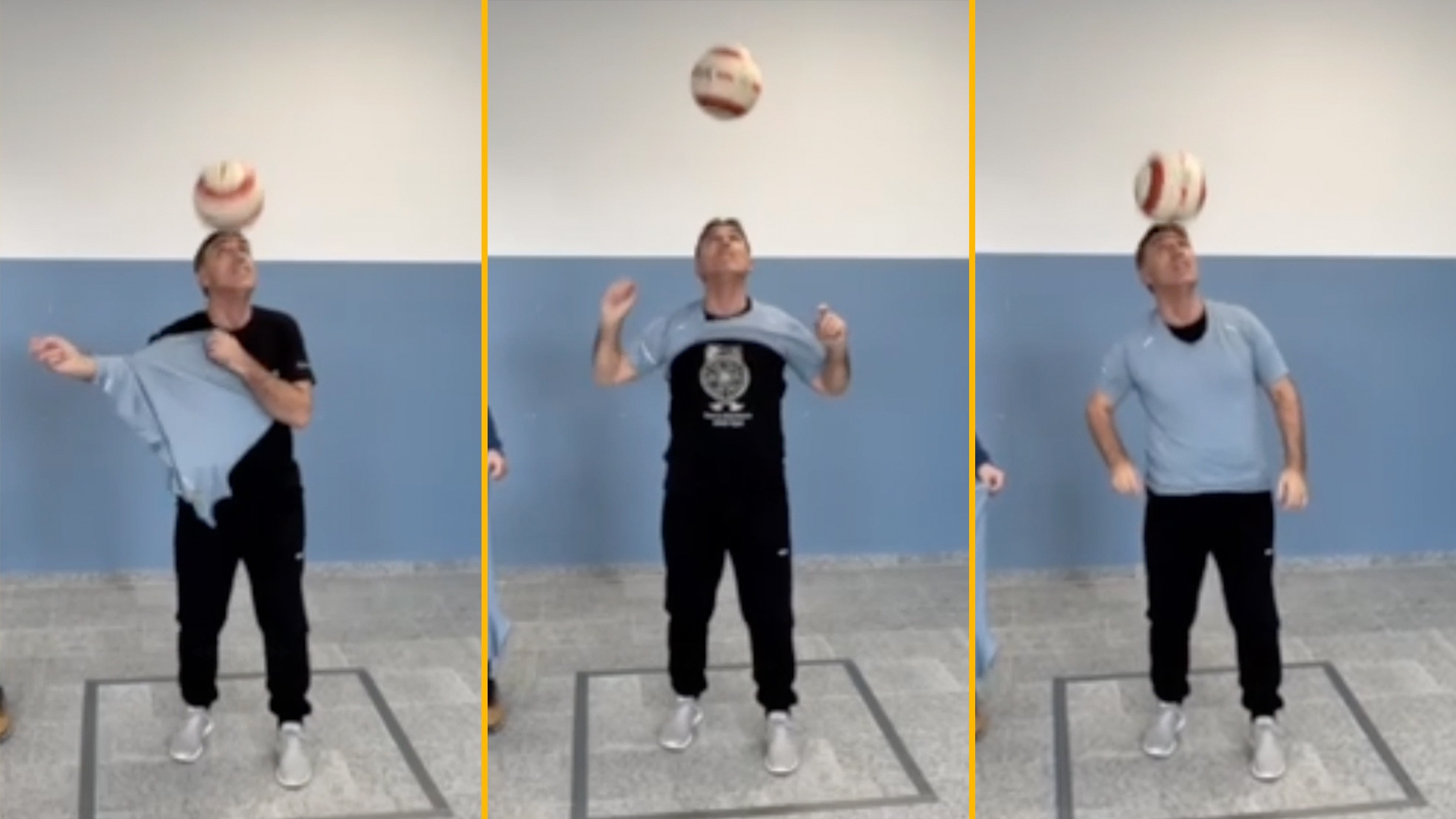 Video thumbnail for Most t-shirts put on while controlling a football (soccer ball) with the head - 17 by Agim Agushi