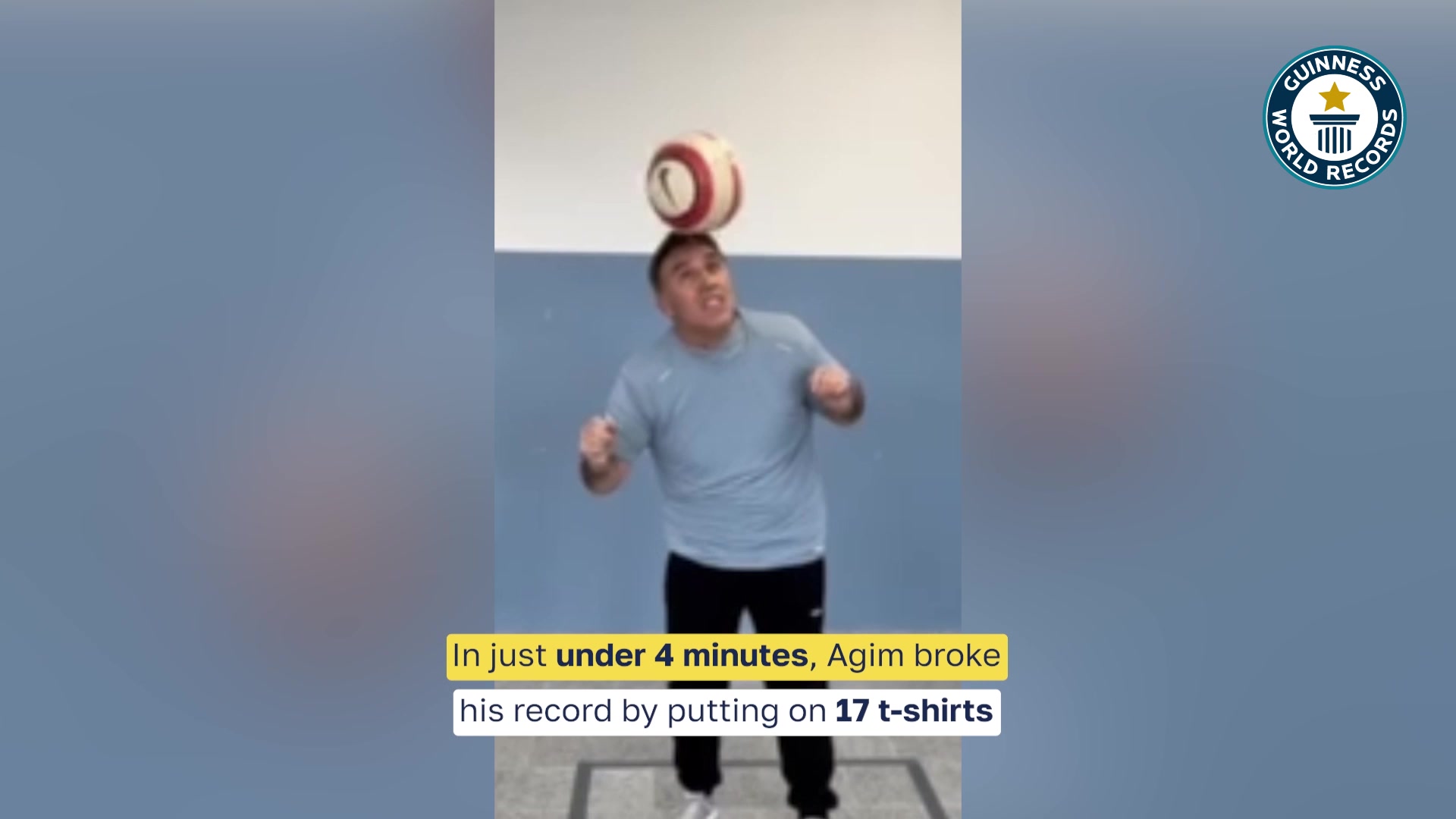 Video thumbnail for Most t-shirts put on while controlling a football (soccer ball) with the head - 17 by Agim Agushi