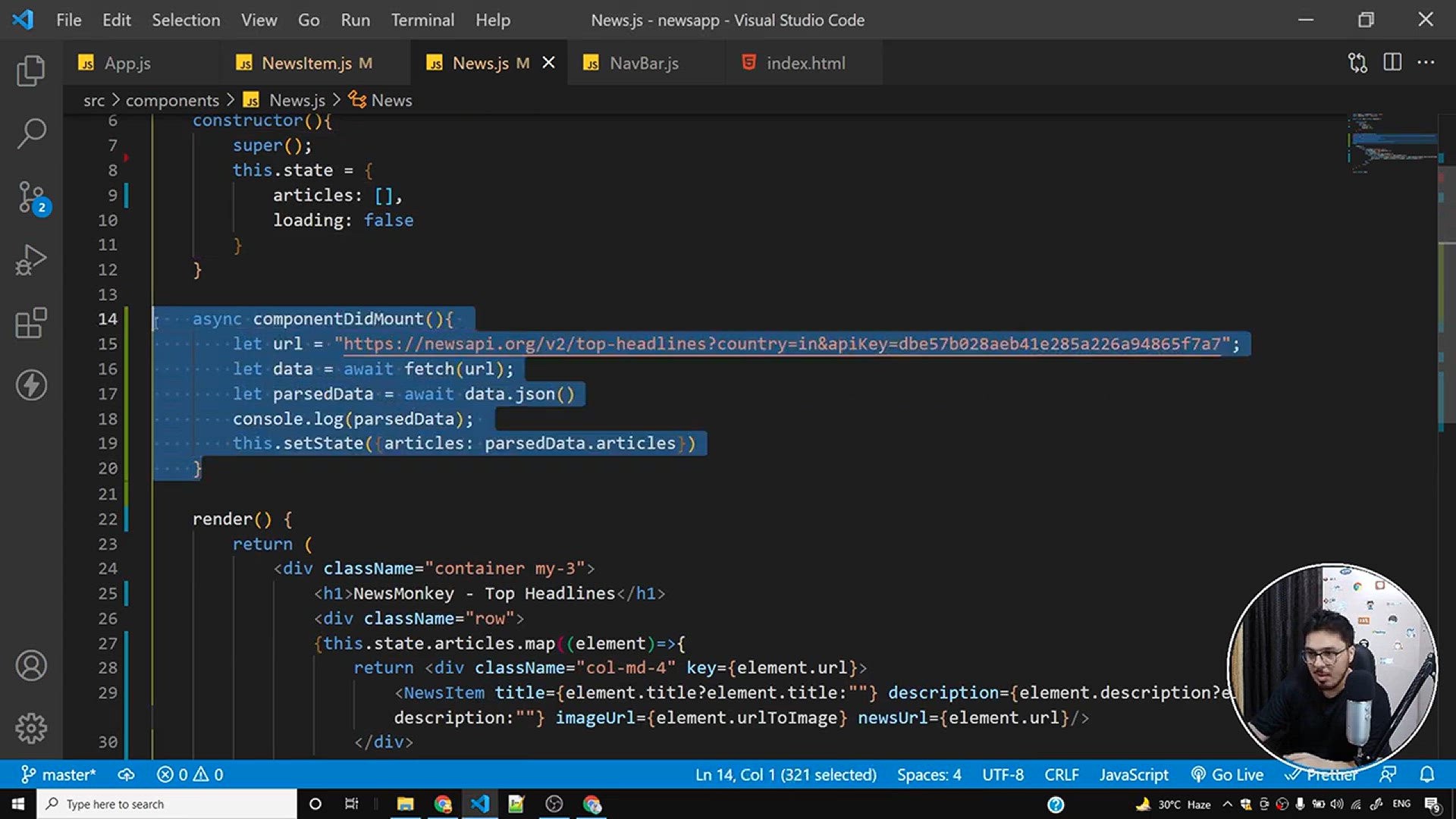 'Video thumbnail for Adding Previous & Next Buttons to populate NewsItems _ Complete React Course in Hindi #28'