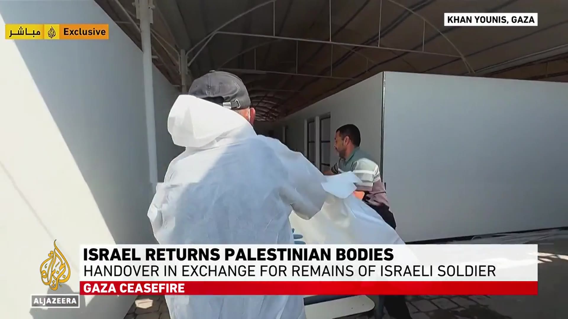 'Video thumbnail for Israel returns bodies of 15 Palestinians to Gaza in exchange for remains of Israeli soldier'