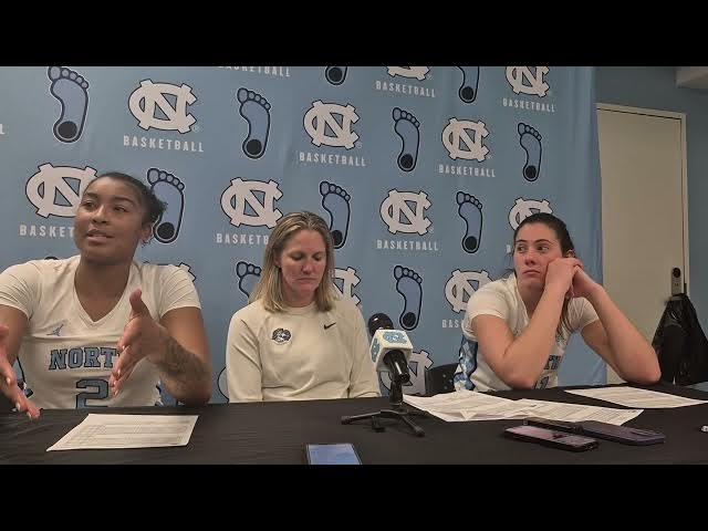 Video thumbnail for #UNC coach Courtney Banghart, forward Nyla Brooks and center Ciera Toomey after loss to Louisville.