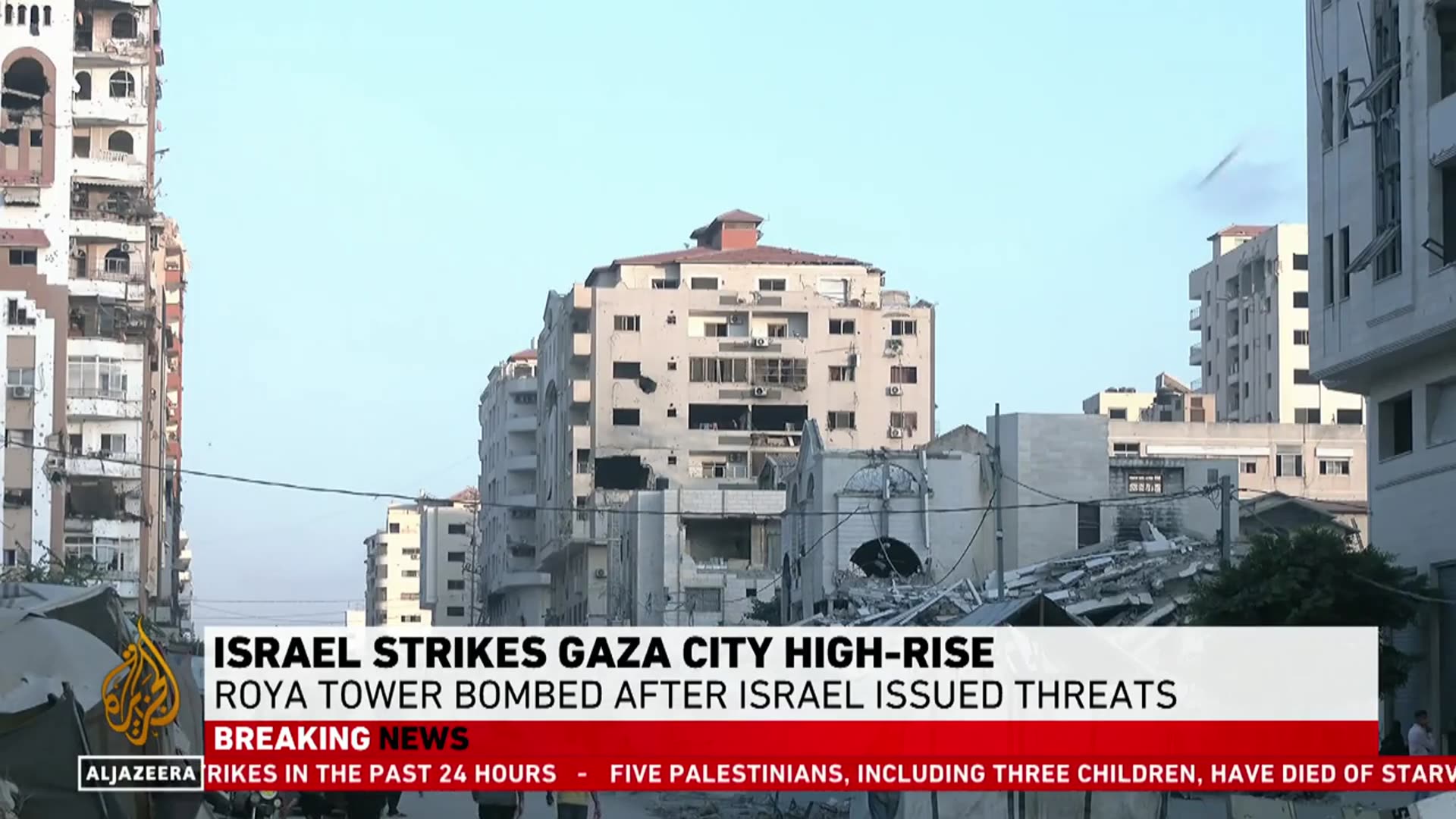 'Video thumbnail for Israeli army hits high-rise building in Gaza City after issuing forced evacuation orders'