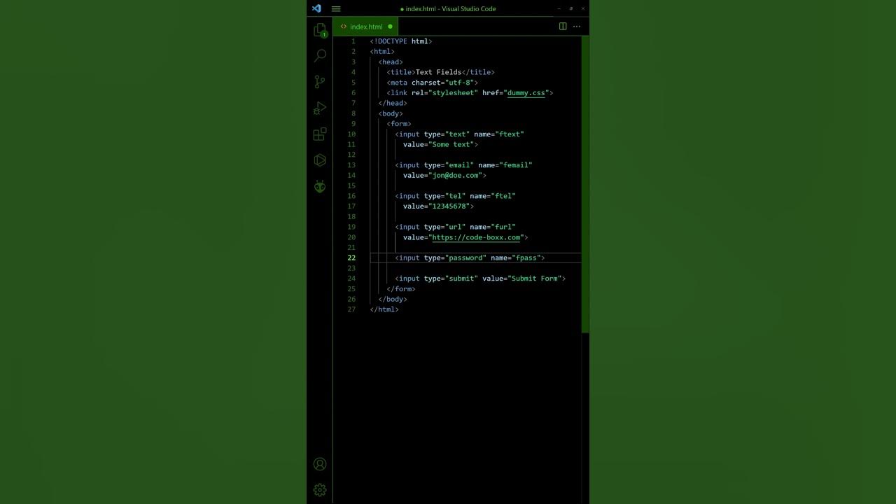 Video thumbnail for 1 MIN HTML/CSS PART 18 - From Text Fields