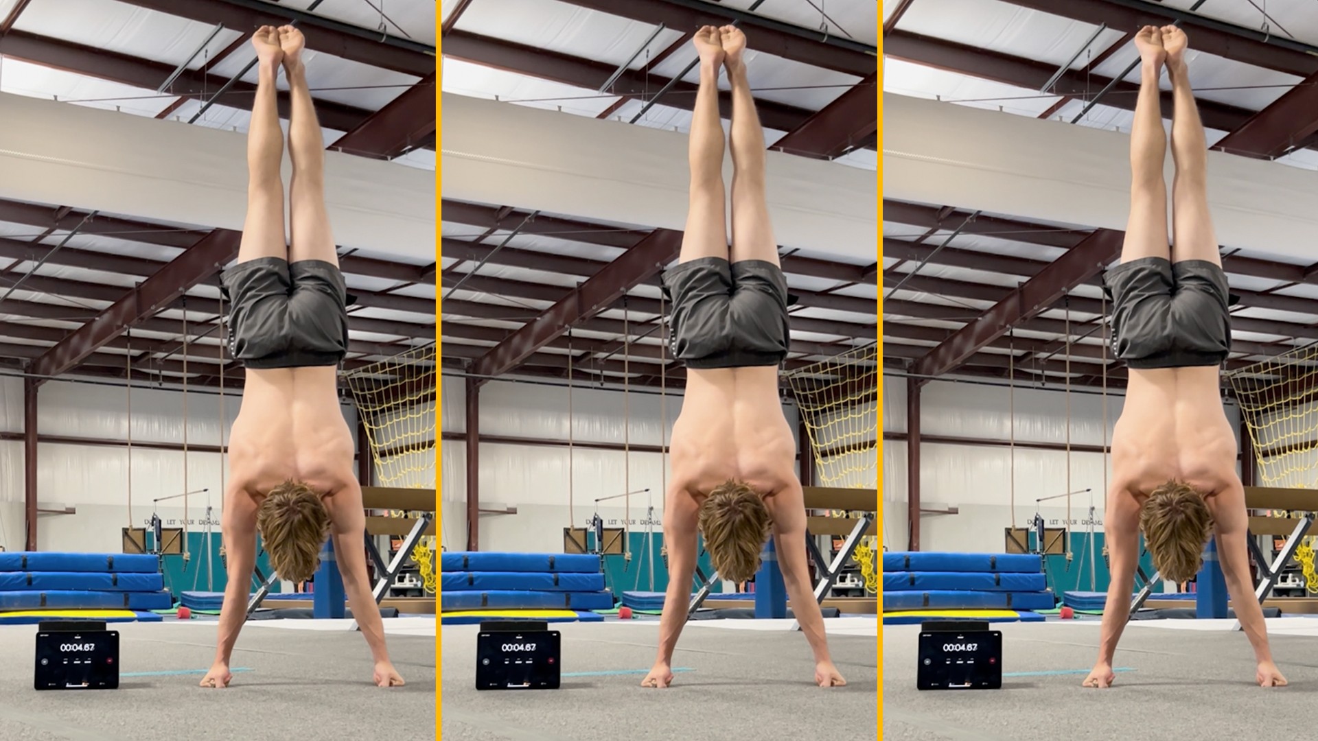 Video thumbnail for Longest duration to perform a handstand on the knuckles (male) - 1 minute and 23 seconds by Madden Shelley