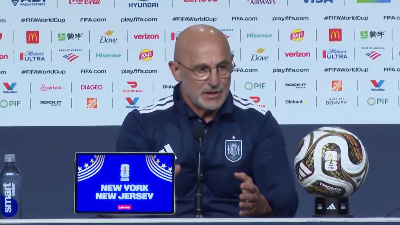 Video thumbnail for US: Spain coach De la Fuente holds press conference ahead of World Cup final against Argentina.