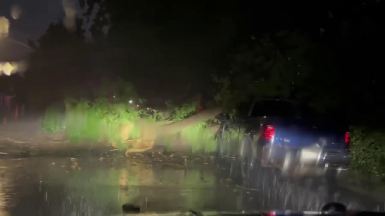 Video thumbnail for US: Storm Drops Tree Onto Vehicle As Flooding Hits Nebraska City.