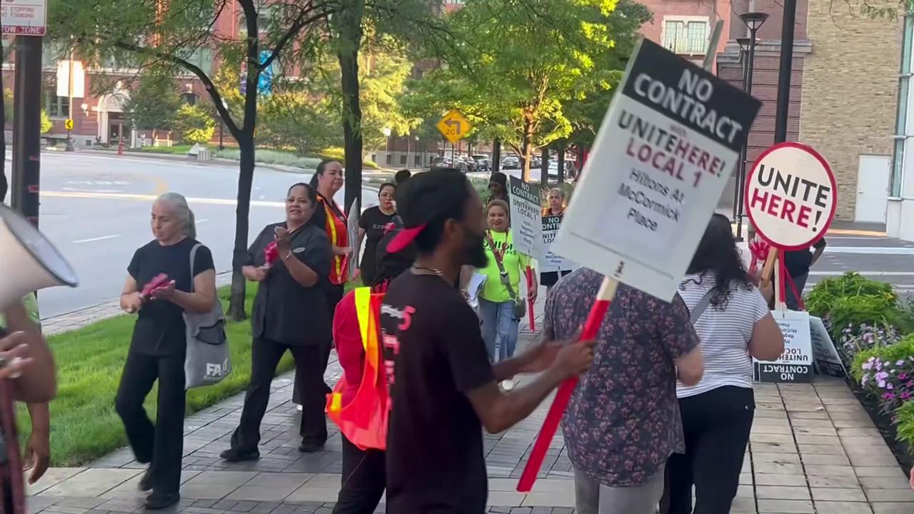 Video thumbnail for US: Chicago Hotel Workers Protest Outside Socialism 2026 Conference.