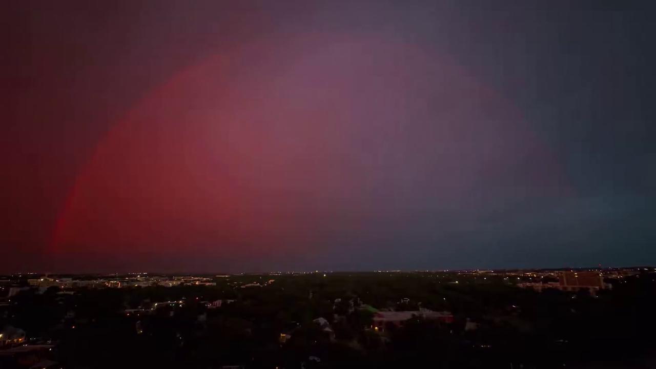 Video thumbnail for US: Lightning, Rainbow, and Sunset Combine in Rare Post-Storm Display Over Austin.
