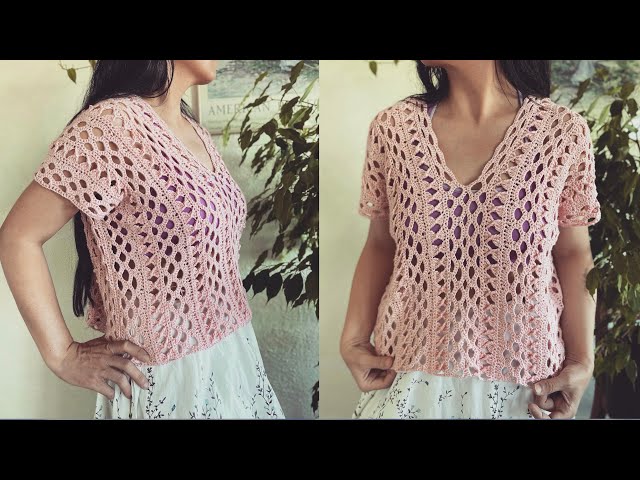 Video thumbnail for Beginner friendly crochet lace top, made with only 2 rectangle pieces.
