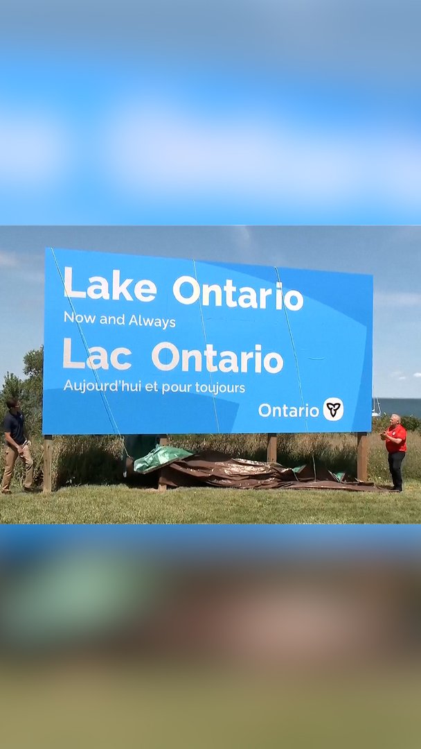 Video thumbnail for Canada unveils huge new Lake Ontario sign in snub to Trump