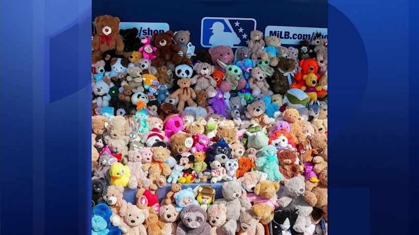 Video thumbnail for Somerset Patriots fans donate more than 1,000 teddy bears for children in crisis