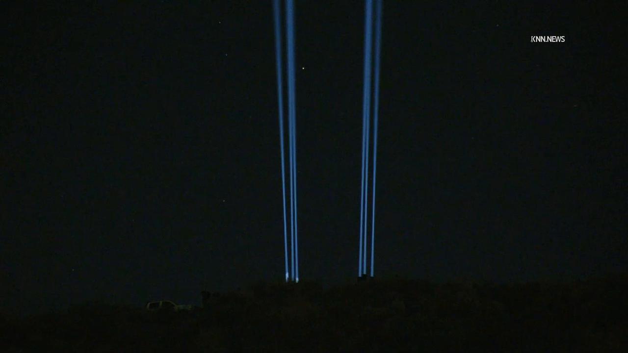 Video thumbnail for US, Los Angeles: Santa Clarita 9-11 Memorial Beams Lights with AERIALS With Sound On Tape.
