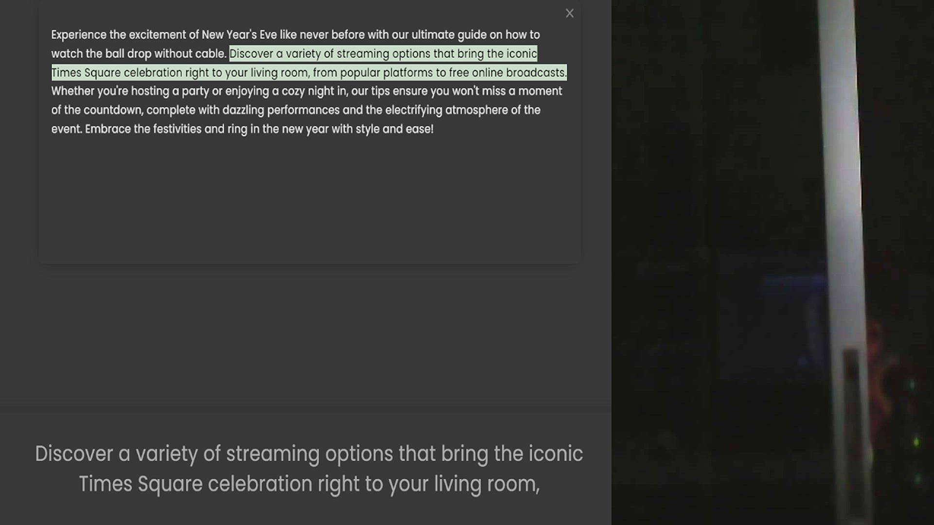 Video thumbnail for Experience the excitement of New Year's Eve like never before with our ultimate guide on how to watch the ball drop without cable. Discover a variety of streaming options that bring the iconic Times Square celebration right to your living