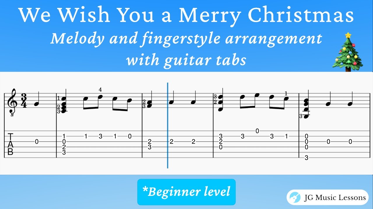 'Video thumbnail for We Wish You a Merry Christmas - Melody and fingerstyle arrangement with guitar tabs 🎸🎄'