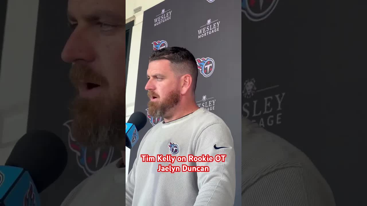 Video thumbnail for Tim Kelly is a big fan of rookie OT Jaelyn Duncan and his development. #shorts #titans #titanup