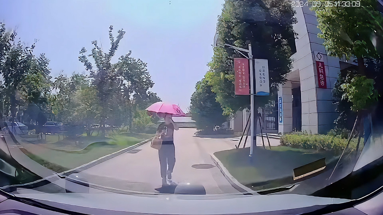 Video thumbnail for Woman Trips Over Curb While Using Umbrella in Anhui