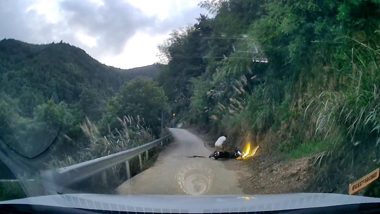 Video thumbnail for China: Chinese man on electric scooter seizes snake with bare hands after sudden road encounter.