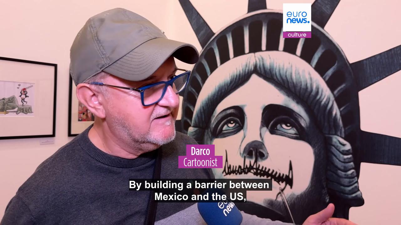 Video thumbnail for It ain't no joke: Putin and Trump caricatures win top prizes at World Press Cartoon awards