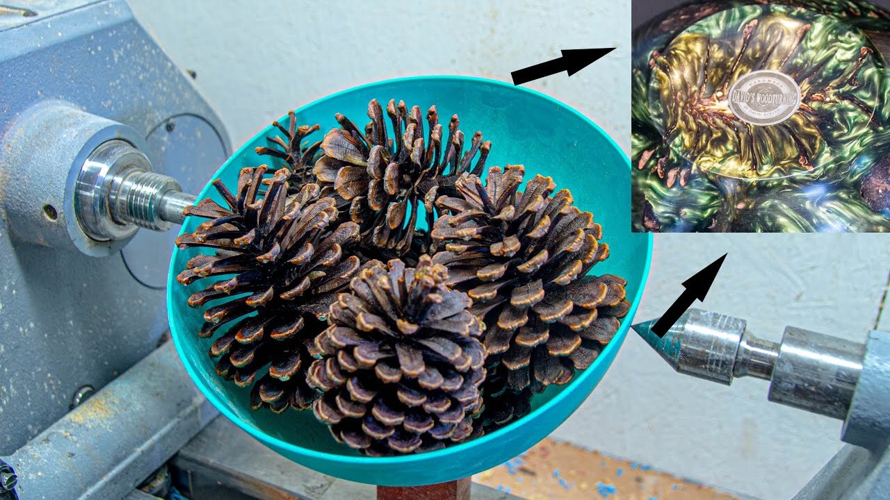 Video thumbnail for Look at the INCREDIBLE transformation of those pine cones (Woodturning with resin)