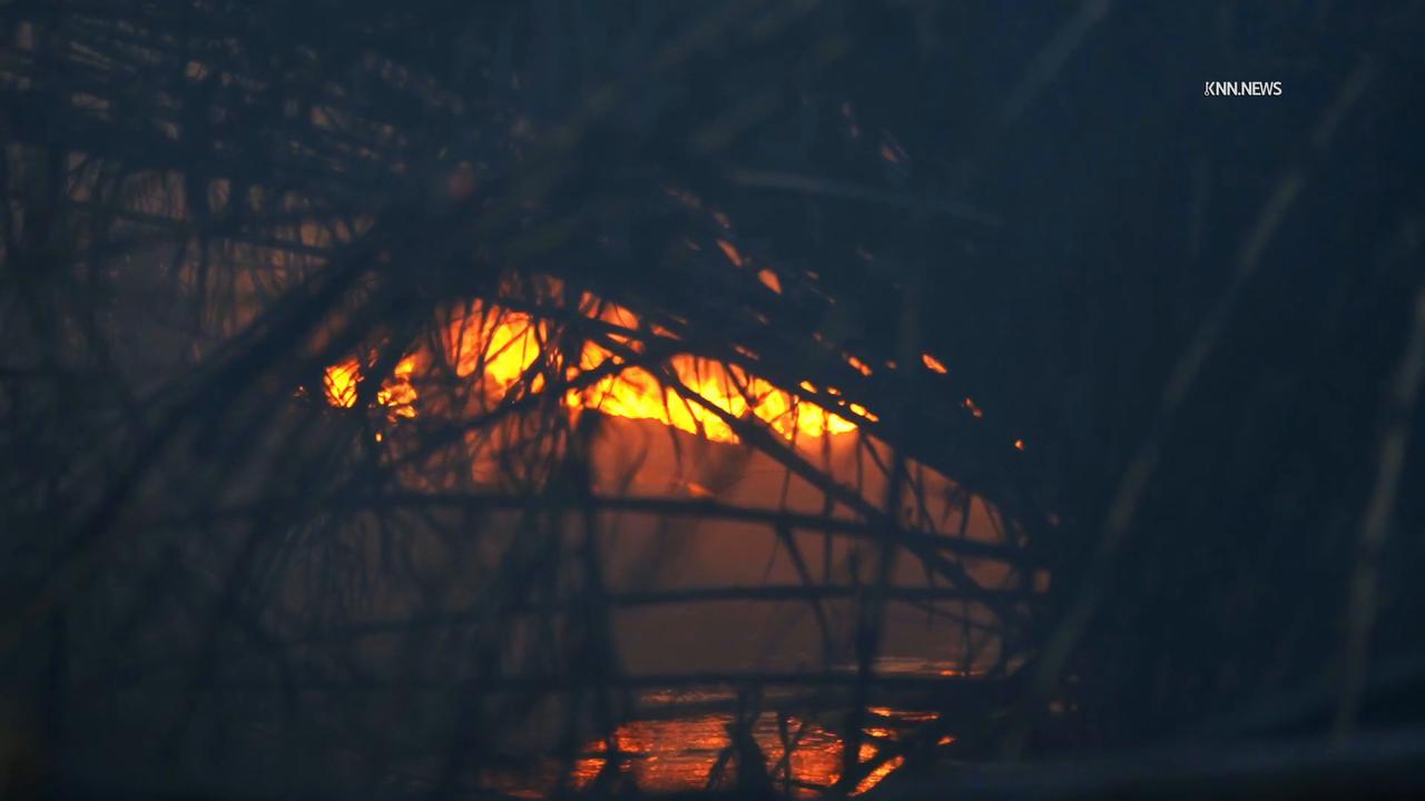 Video thumbnail for US, Los Angeles: Santa Clarita Knight Wildfire Burns Near Bridgeport Homes Part 2.