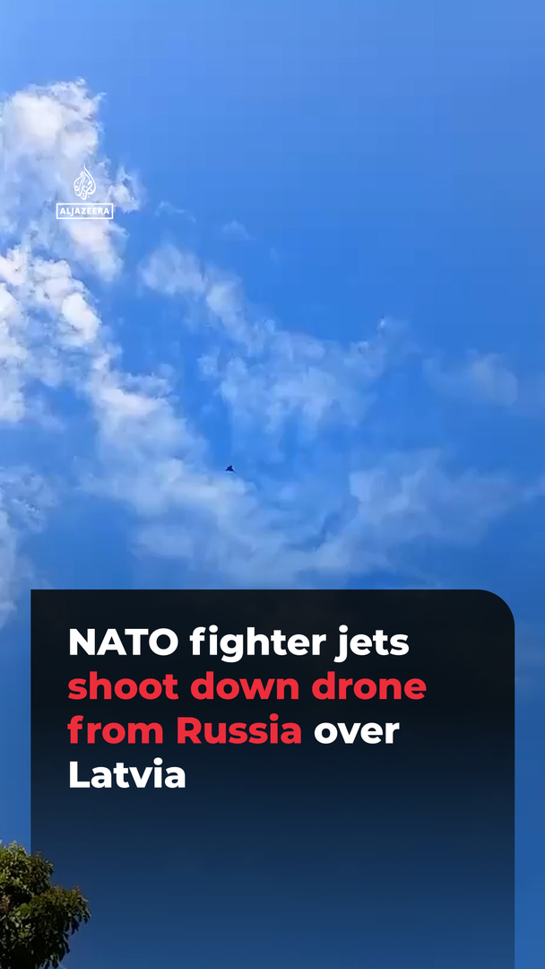 Video thumbnail for NATO fighter jets shoot down drone from Russian over Latvia