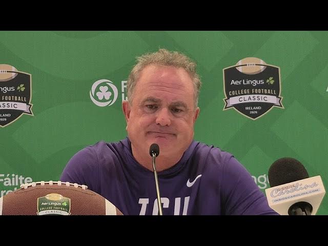 Video thumbnail for TCU press conference with Coach Sonny Dykes, QB Jaden Craig and Jamel Johnson after loss to #UNC