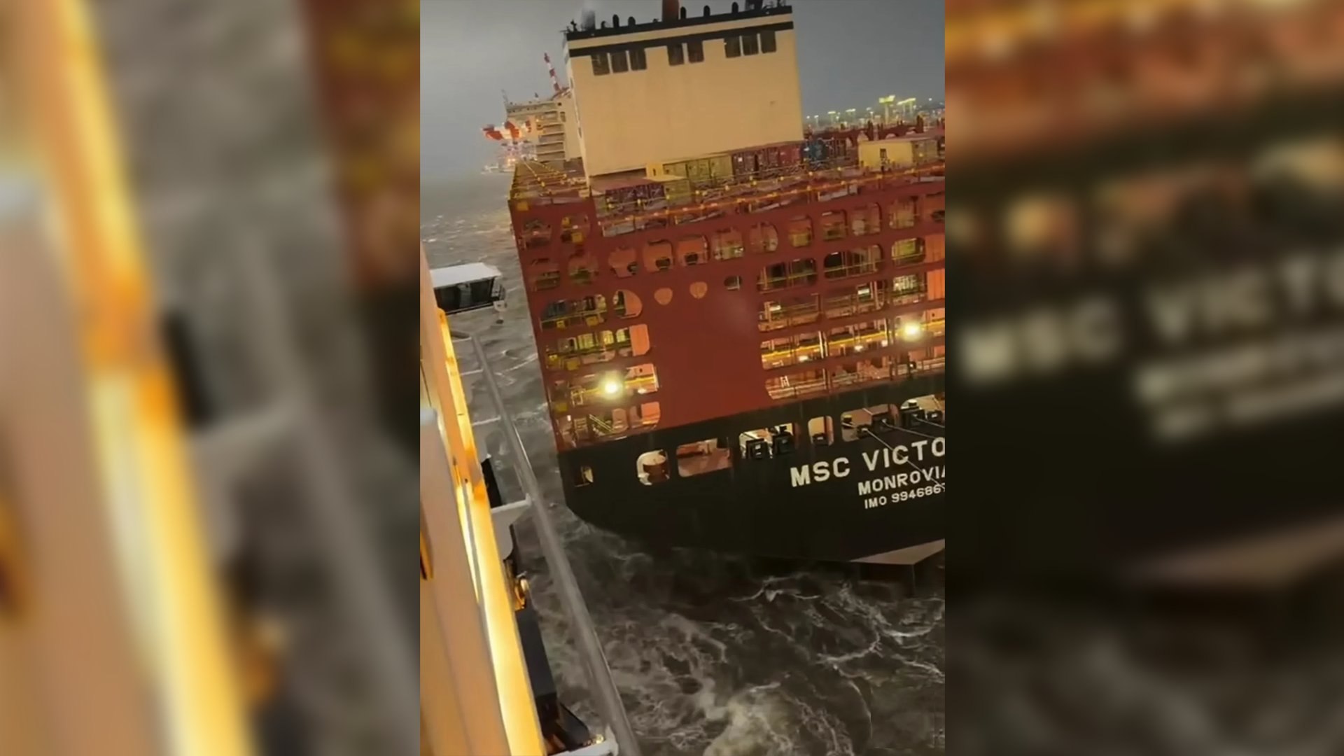 Video thumbnail for Cruise ship crashes into two container ships during storm