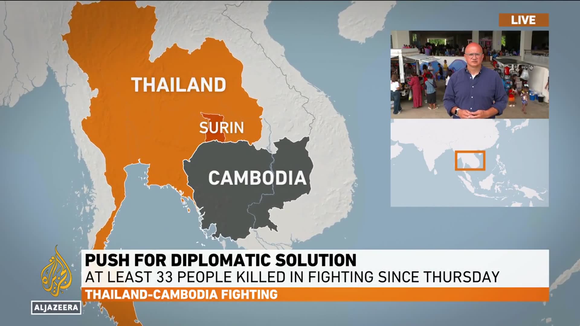'Video thumbnail for At least 33 killed in Thailand-Cambodia border clashes as Trump pressures both sides for ceasefire'