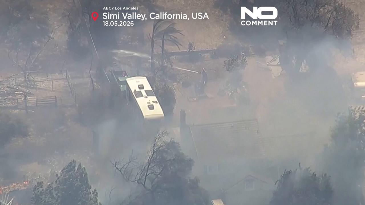 Video thumbnail for Fast-moving wildfire spreads through Southern California hills